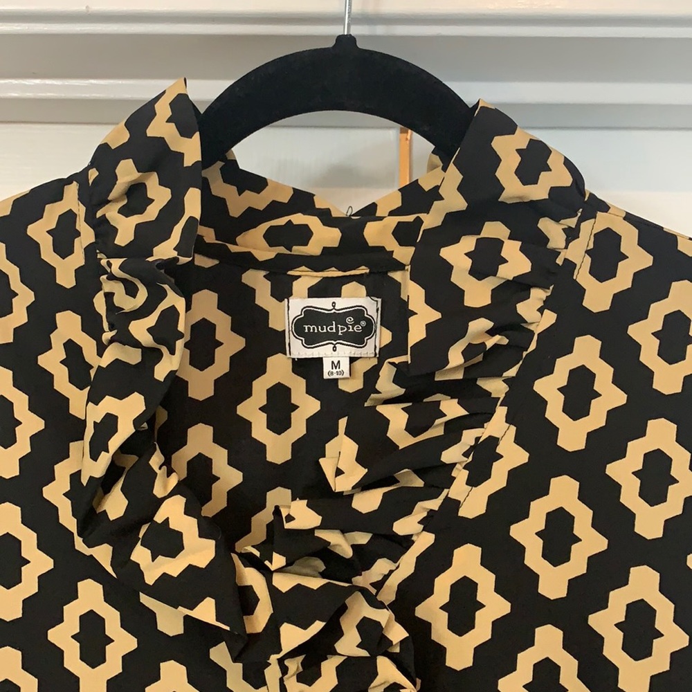 MUDPIE Whitney Ruffle Dress black gold ruffle neck LIKE NEW